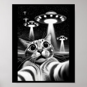 Cat Ufo Funny Invasion Meme Retro Alien Cat Ufo Se Poster