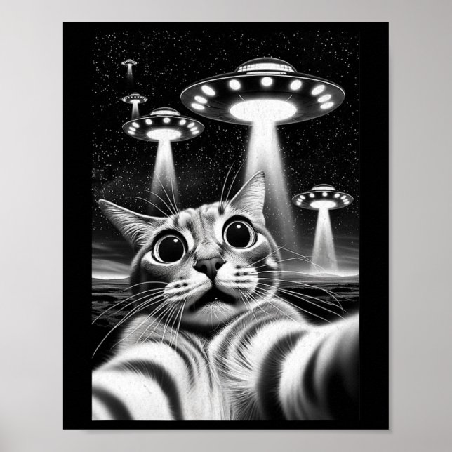 Cat Ufo Funny Invasion Meme Retro Alien Cat Ufo Se Poster (Vorne)