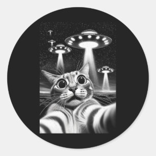 Cat Ufo Funny Invasion Meme Retro Alien Cat Ufo Se Runder Aufkleber