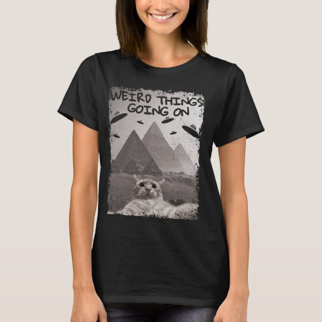 Cat UFO Meme - Funny Cat Selfie mit UFOs T-Shirt (Vorderseite)
