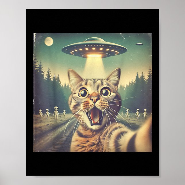 Cat Ufo Selfie Art Funny Cat Alien Poster (Vorne)
