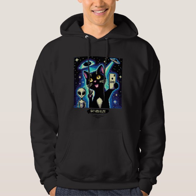 Cat UFO Selfie: Pixel Art #15 Hoodie (Vorderseite)