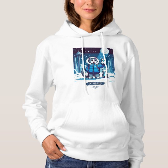Cat UFO Selfie: Pixel Art #2 Women (Pixel Art) Hoodie (Vorderseite)