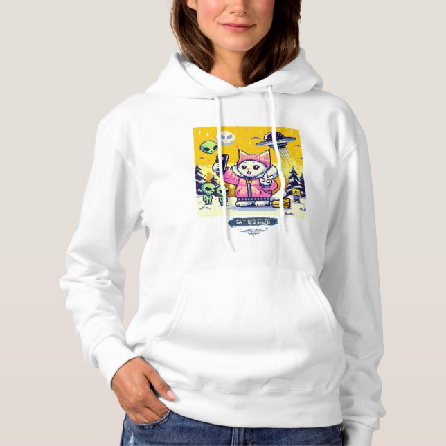 Cat UFO Selfie: Pixel Art #4 Women (Pixel Art) Hoodie (Vorderseite)