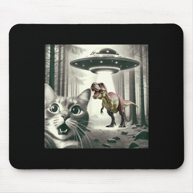 Cat UFO T Alien Dinosaur Selfie Rex Mousepad (Vorne)