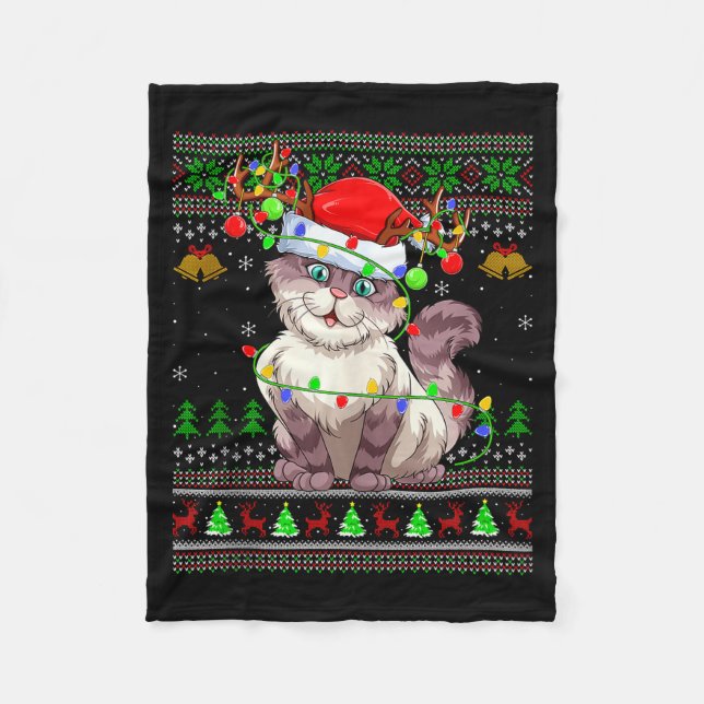 Cat Ugly Christmas Sweaters Holiday Santa Cute Xma Fleecedecke (Vorderseite)