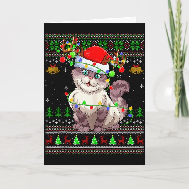 Cat Ugly Christmas Sweaters Holiday Santa Cute Xma Karte (Vorderseite)