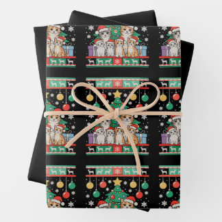 Cat Ugly Christmas Tree Lights Xmas Holiday Geschenkpapier Set