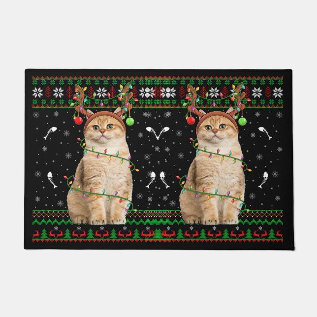 Cat Ugly Xmas Sweater Lighting Santa Cat Christmas Fußmatte (Vorderseite)