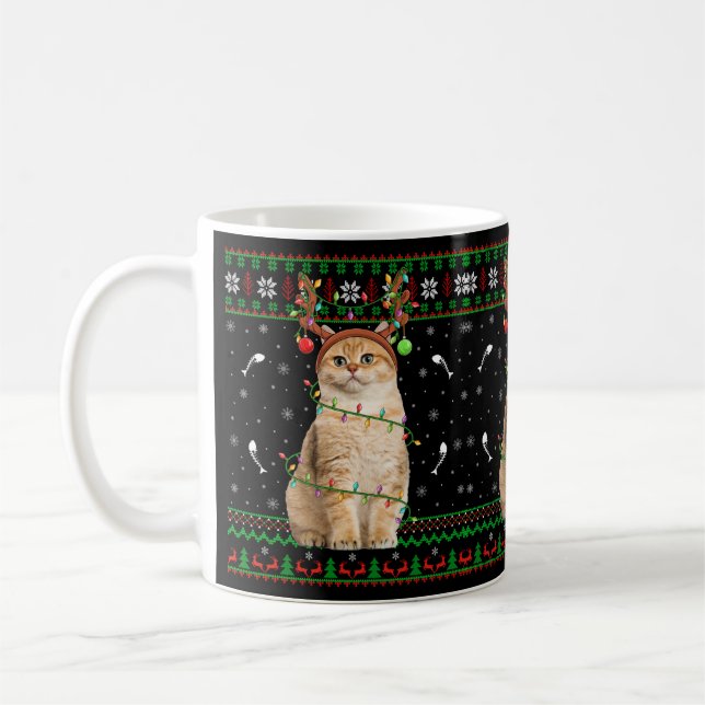 Cat Ugly Xmas Sweater Lighting Santa Cat Weihnacht Kaffeetasse (Links)