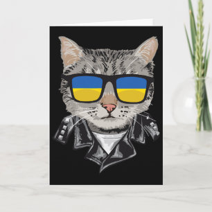 Cat Ukraine Flag Sungles - Coole ukrainische Katze Karte