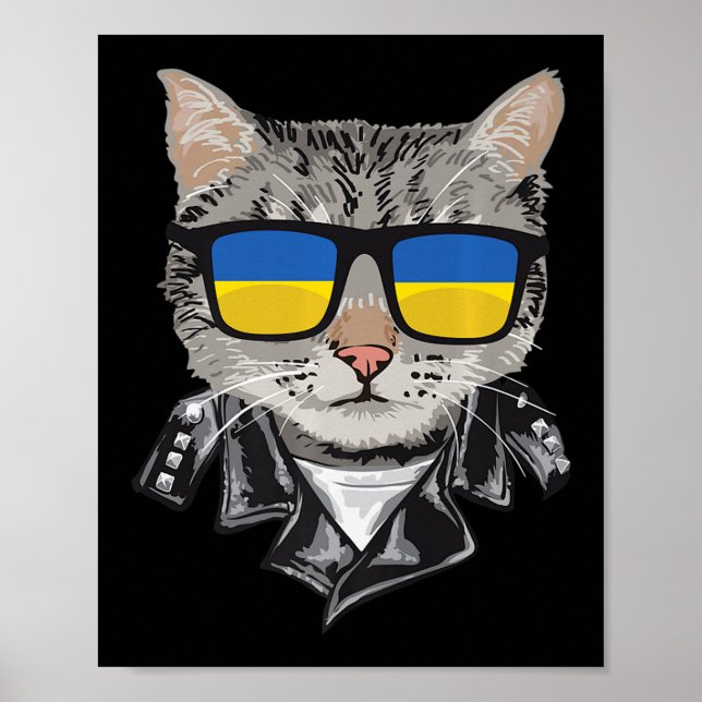 Cat Ukraine Flagge Sonnenbrille Cool Ukrainische K Poster (Vorne)