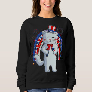 Cat Uncle Sam Hat uns Flag 4. Juli Kinder Sweatshirt