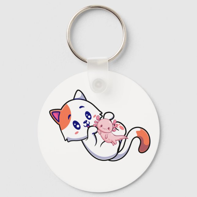 Cat und Axolotl Kawaii Neko Anime Button Schlüssel Schlüsselanhänger (Vorderseite)