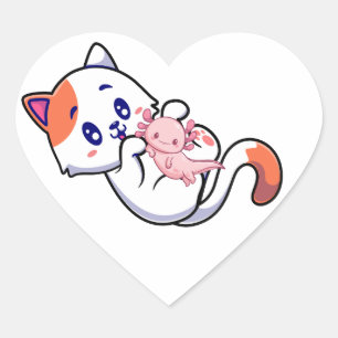 Cat und Axolotl Kawaii Neko Anime Herz-Aufkleber