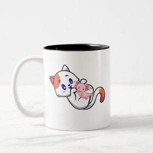 Cat und Axolotl Kawaii Neko Anime Zweifarbige Tasse