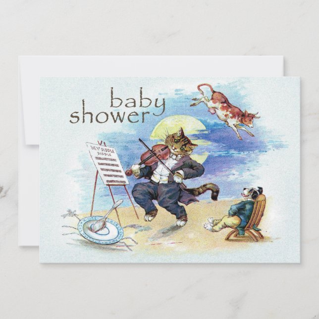 Cat und Fiddle Baby Dusche blau Einladung (Vorderseite)