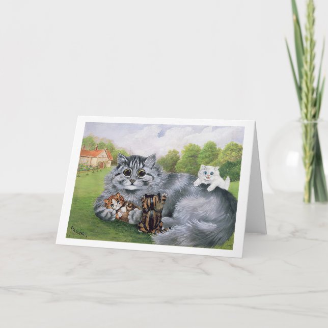 Cat und ihre Kittens, Louis Wain Karte (Vorderseite)
