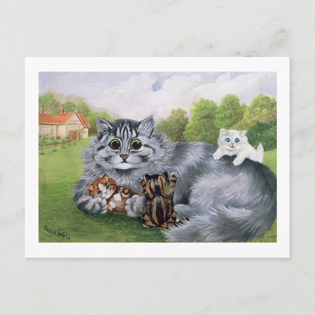 Cat und ihre Kittens, Louis Wain Postkarte (Vorderseite)