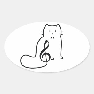 CAT UND MUSIKNOTE OVALER AUFKLEBER