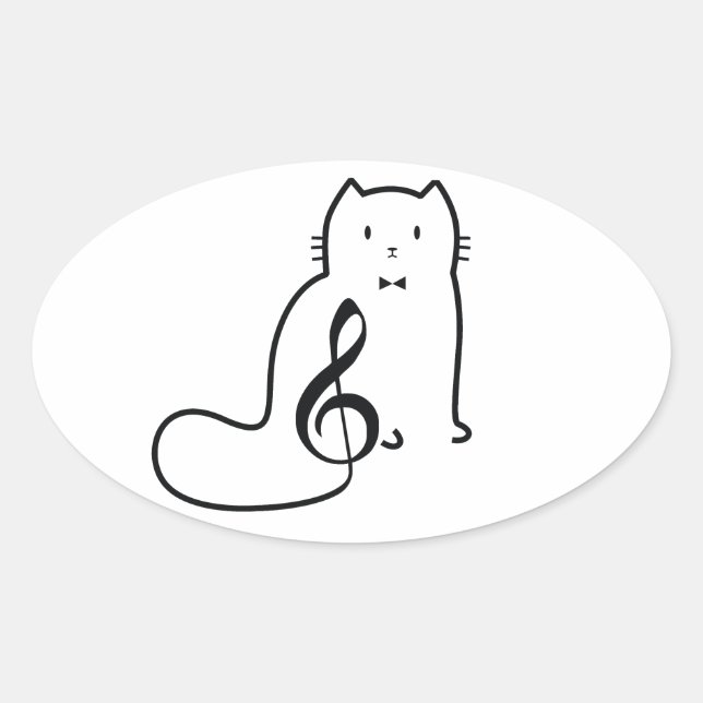 CAT UND MUSIKNOTE OVALER AUFKLEBER (Vorderseite)