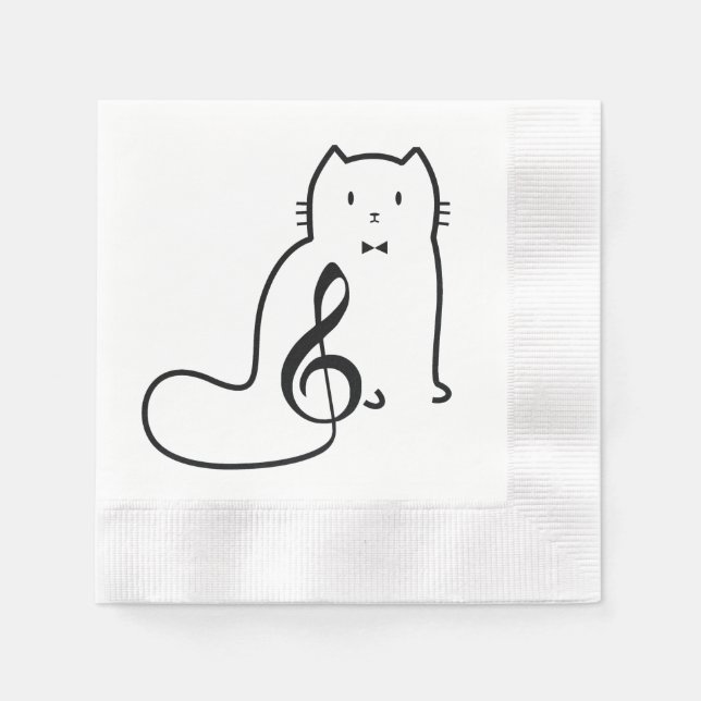 CAT UND MUSIKNOTE SERVIETTE (Vorderseite)
