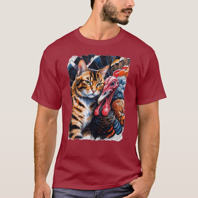 Cat und sein lieblicher Putenfreund! T-Shirt (Vorderseite)