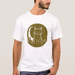 Cat Under Moon Sky Furry Niedlicher Vector Graphic T-Shirt