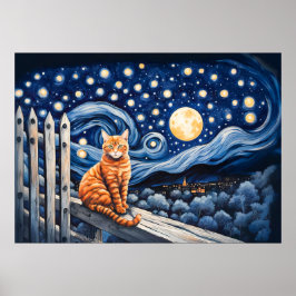 Cat Under Starry Night Wasserfarbe Poster