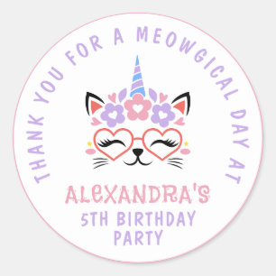 Cat Unicorn Geburtstag Vielen Dank Pink Lila Blue Runder Aufkleber