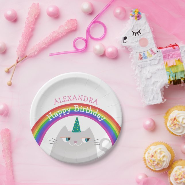 Cat Unicorn Girl Birthday Pappteller (Party)
