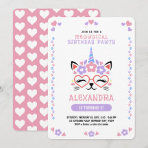 Cat Unicorn Herz Pink Lila Blue Geburtstagsparty