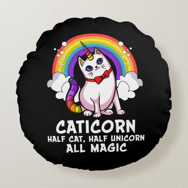 Cat Unicorn Magical Caticorn Kitten Rainbow Pet Rundes Kissen (Vorderseite)