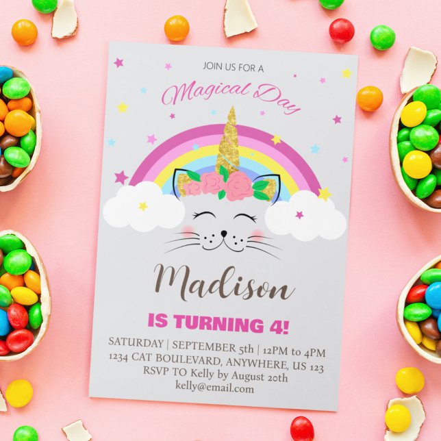 Cat Unicorn Magical Day Girl's Birthday Party Einladung (Von Creator hochgeladen)