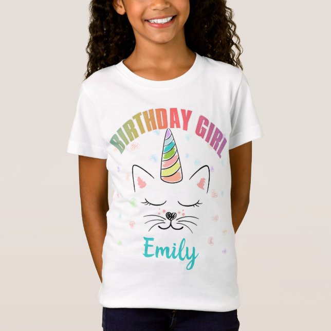 Cat Unicorn Rainbow Birthday Girl Custom T-Shirt (Vorderseite)
