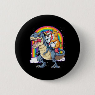Cat Unicorn Riding Dinosaur T Rex Kitten Lover Wel Button