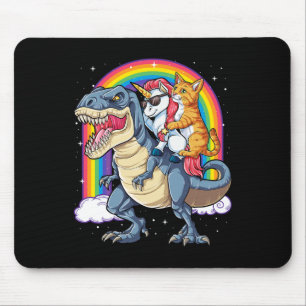Cat Unicorn Riding Dinosaur T Rex Kitten Lover Wel Mousepad