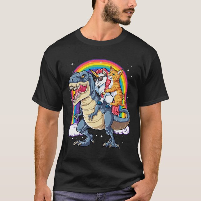 Cat Unicorn Riding Dinosaur T Rex Kitten Lover Wel T-Shirt (Vorderseite)