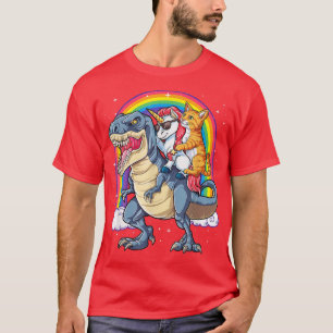 Cat Unicorn Riding-Dinosaur T rex Kitten Lover Wel T-Shirt