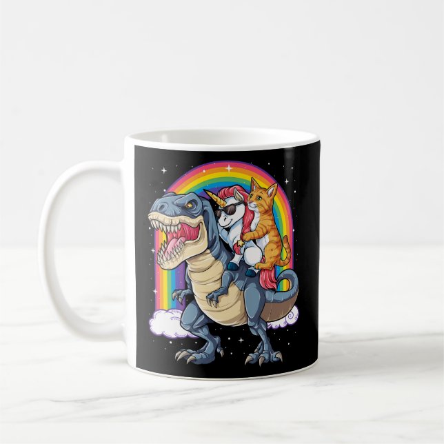 Cat Unicorn Riding Dinosaur T Rex Kitten Space Gal Kaffeetasse (Links)