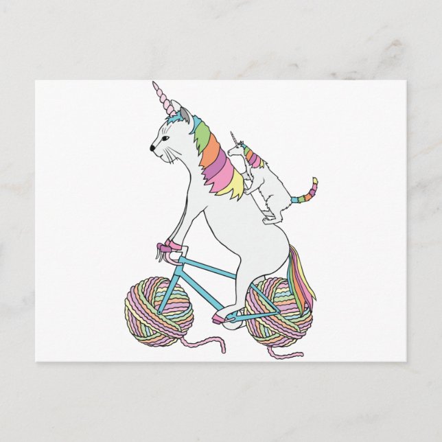 Cat Unicorn Riding Einhornkatze Reiten Postkarte (Vorderseite)