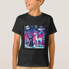 Cat & Unicorn UFO Selfie: Big Meeting #02 T-Shirt