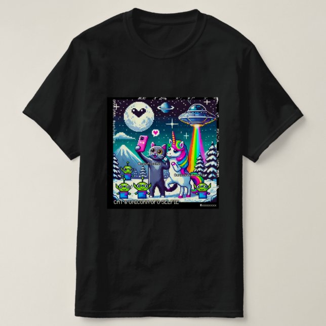 Cat & Unicorn UFO Selfie: Big Meeting #10 T-Shirt (Design vorne)