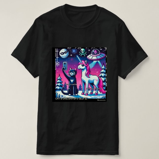Cat & Unicorn UFO Selfie: Big Meeting #11 T-Shirt (Design vorne)