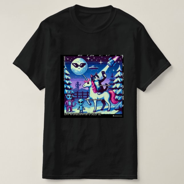 Cat & Unicorn UFO Selfie: Big Meeting #12 T-Shirt (Design vorne)