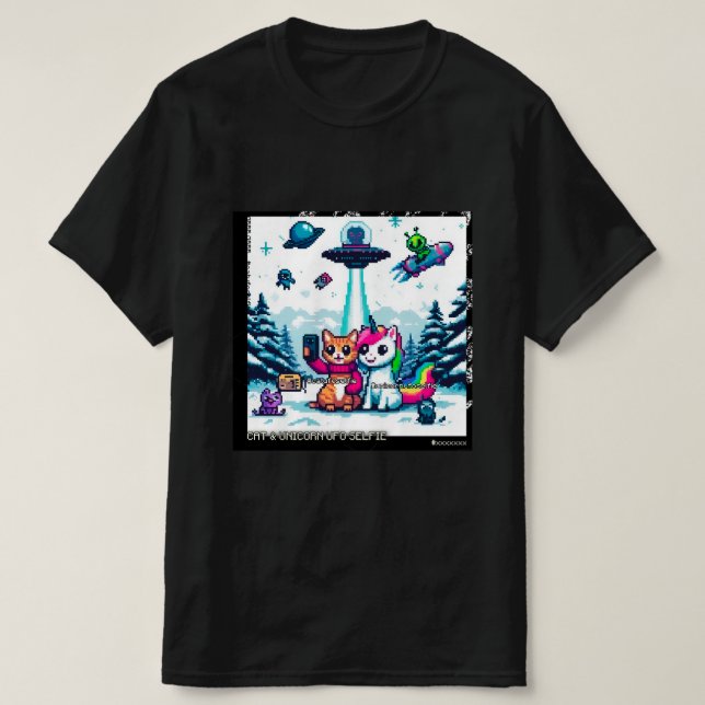 Cat & Unicorn UFO Selfie: Big Meeting #1 T-Shirt (Design vorne)