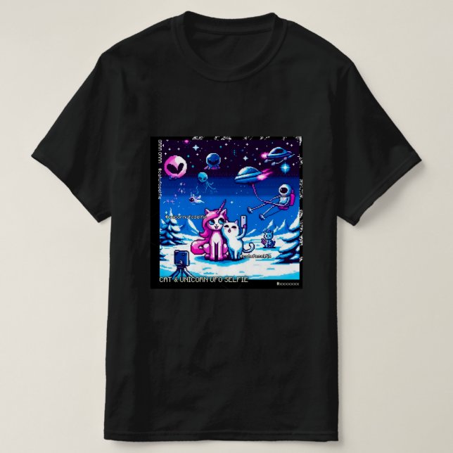 Cat & Unicorn UFO Selfie: Big Meeting #2 T-Shirt (Design vorne)