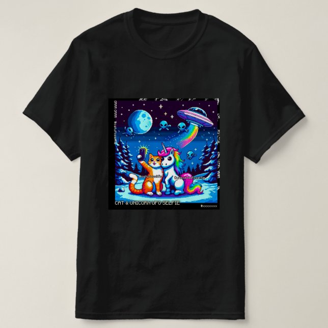 Cat & Unicorn UFO Selfie: Big Meeting #4 T-Shirt (Design vorne)