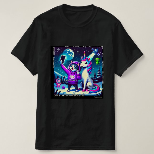 Cat & Unicorn UFO Selfie: Big Meeting #5 T-Shirt (Design vorne)