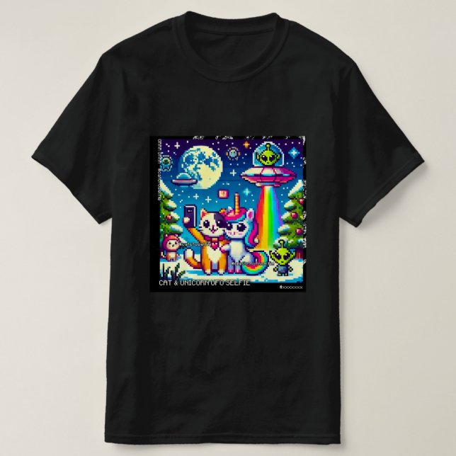 Cat & Unicorn UFO Selfie: Big Meeting #6 T-Shirt (Design vorne)